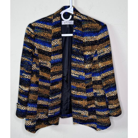 Kasper Womens Gold Black Blue Abstract Pattern Blazer Sie: 4 - Picture 1 of 3
